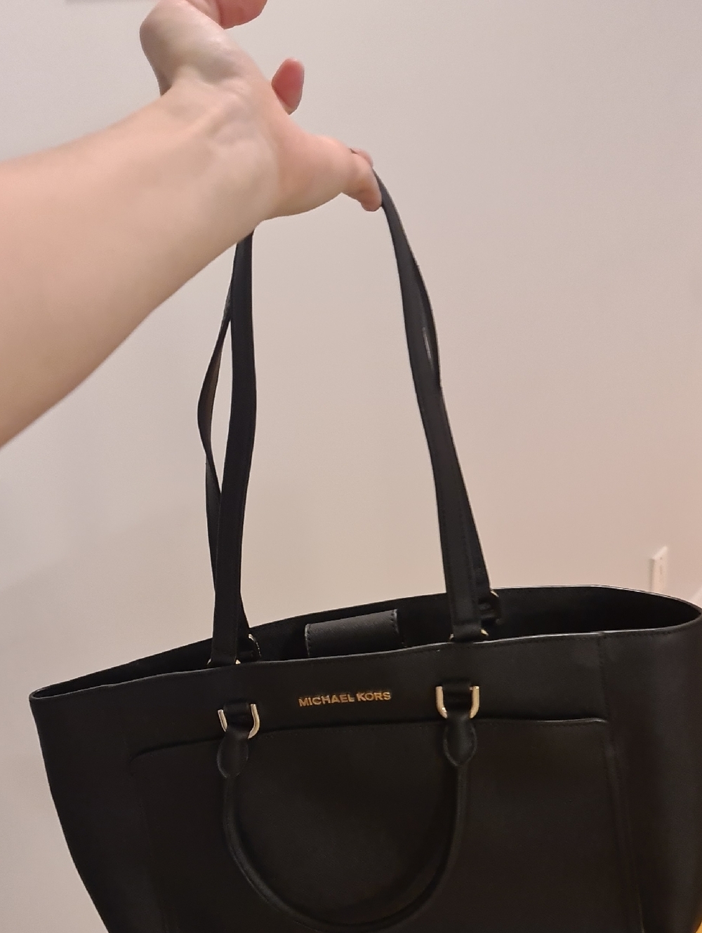 Michael Kors Black Leather Tote with Gold Hardware - Picture 4 of 4